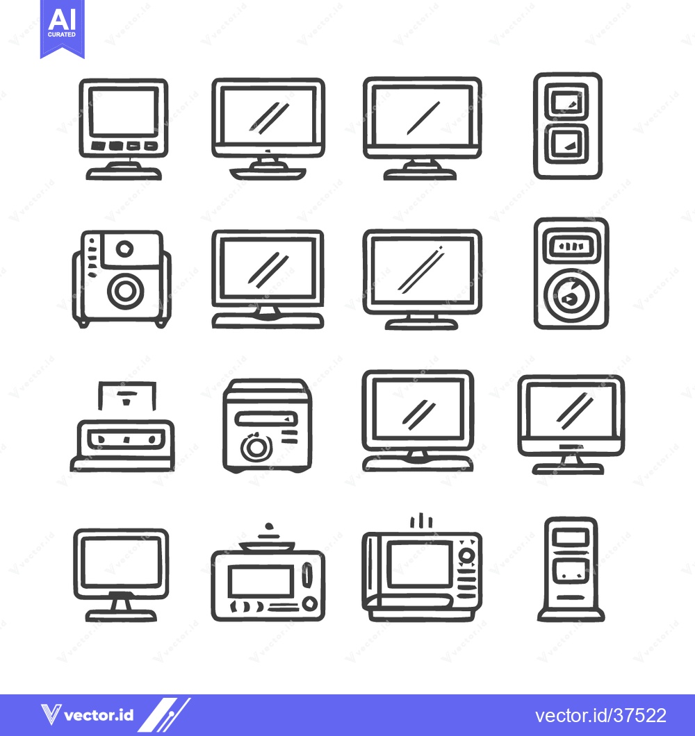 Premium Vector dari Retro Tech Doodle: Vintage Electronics Icon Set in Minimalist Line Art