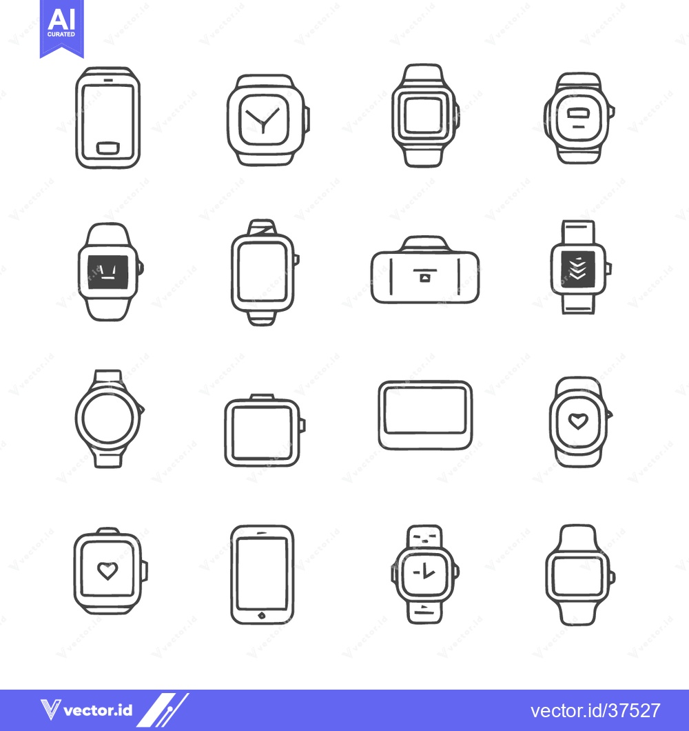 Premium Vector of Minimalist Line Art: Smartwatches, Phones, and Bag Icons on White