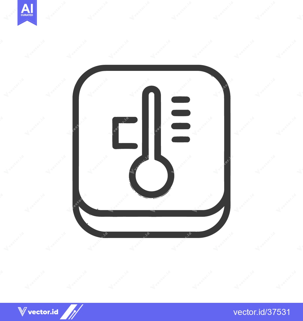Premium Vector dari Thermometer Icon in Rounded Square, Weather App Symbol, Black Outline