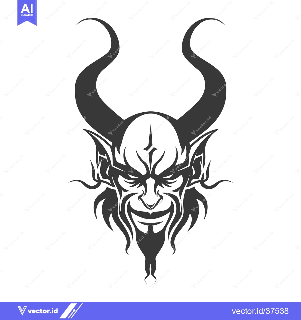 Premium Vector dari A dark illustration of a horned demon with a sinister smile