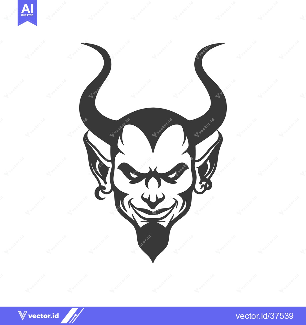 Premium Vector of A sinister looking illustration of a horned demon face