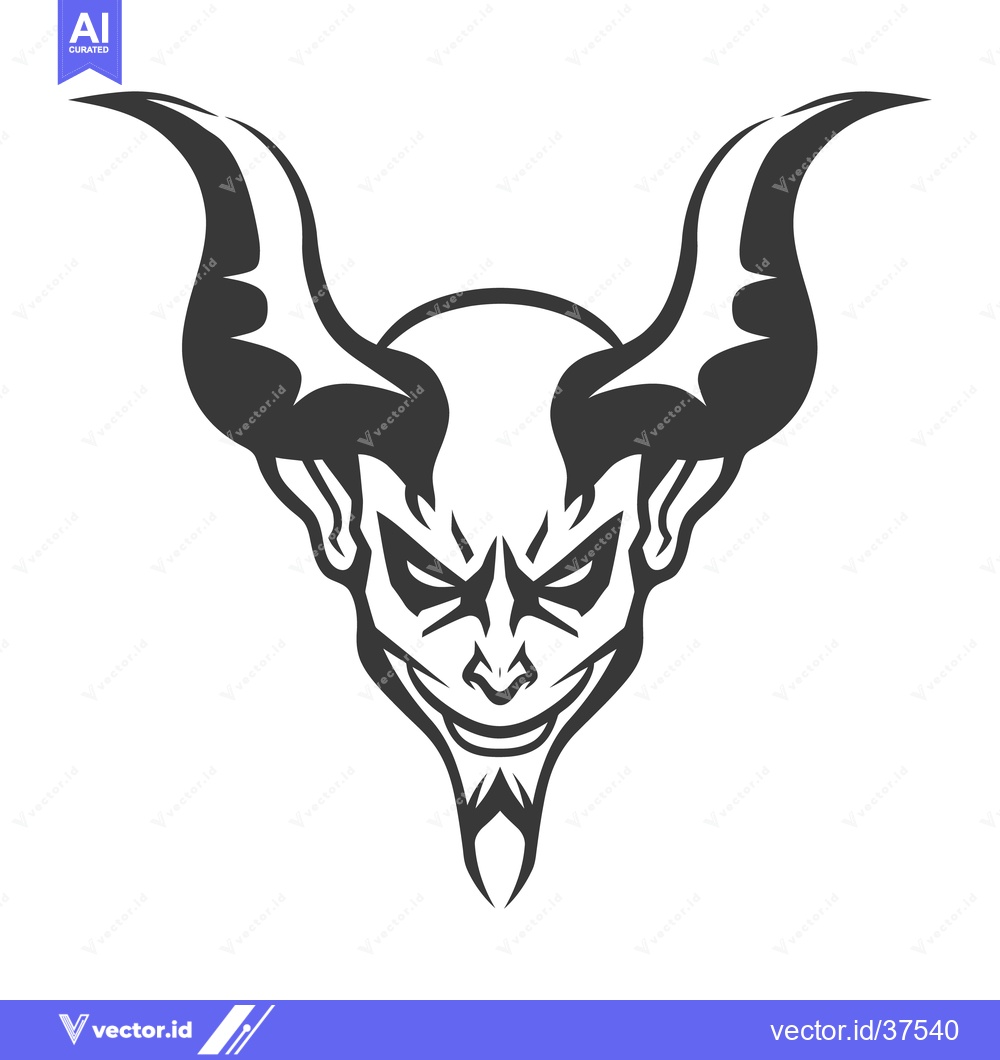 Premium Vector dari Stylized illustration featuring a dark grinning demonic face with horn