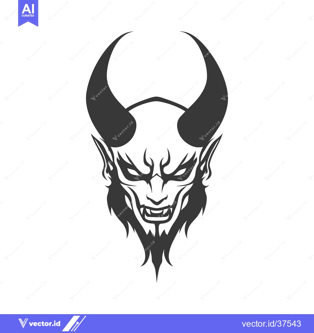 Premium Vector of A stylized illustration of a demon head with large curved horns