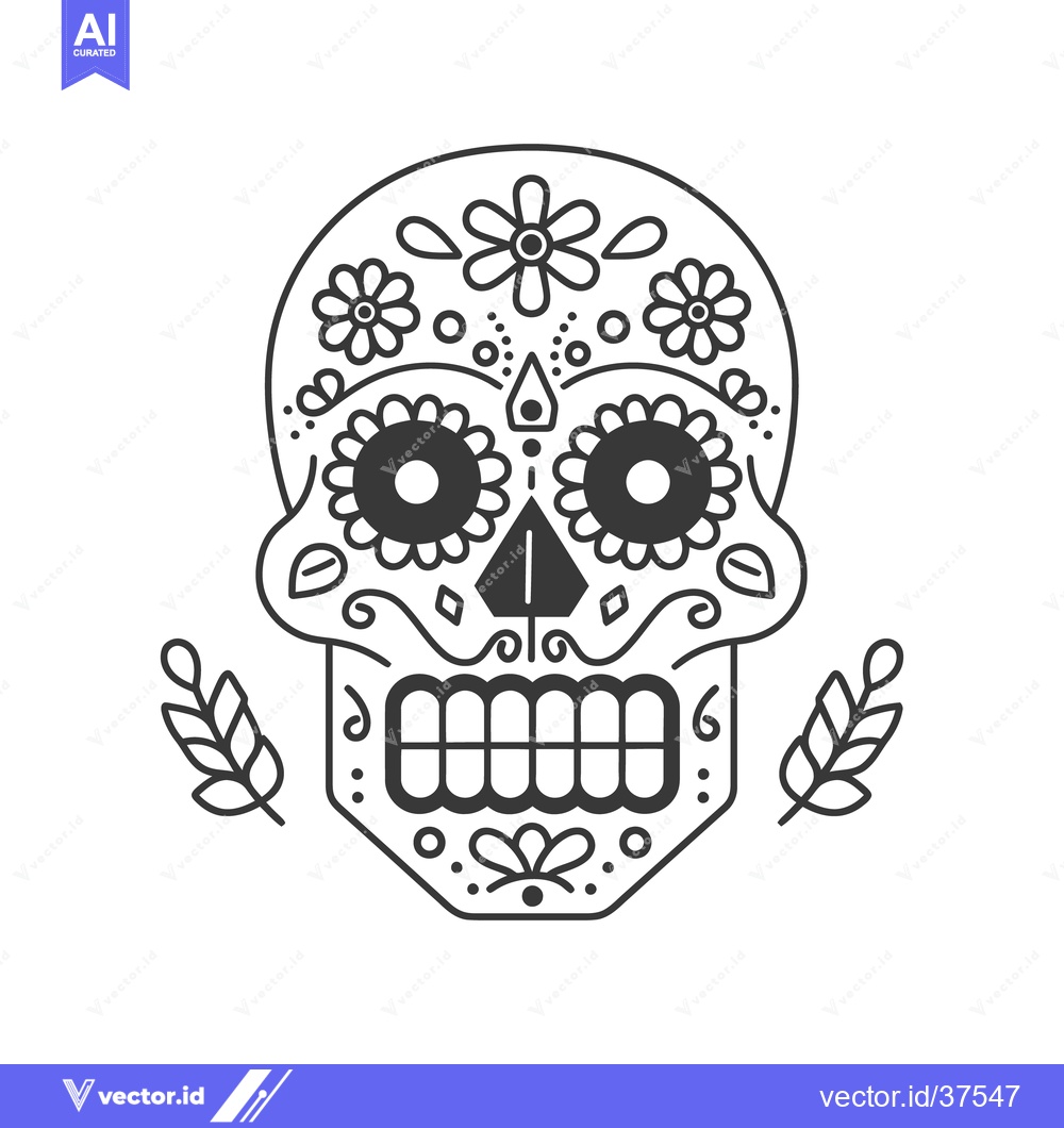 Premium Vector dari A decorated skull design featuring floral and botanical embellishments