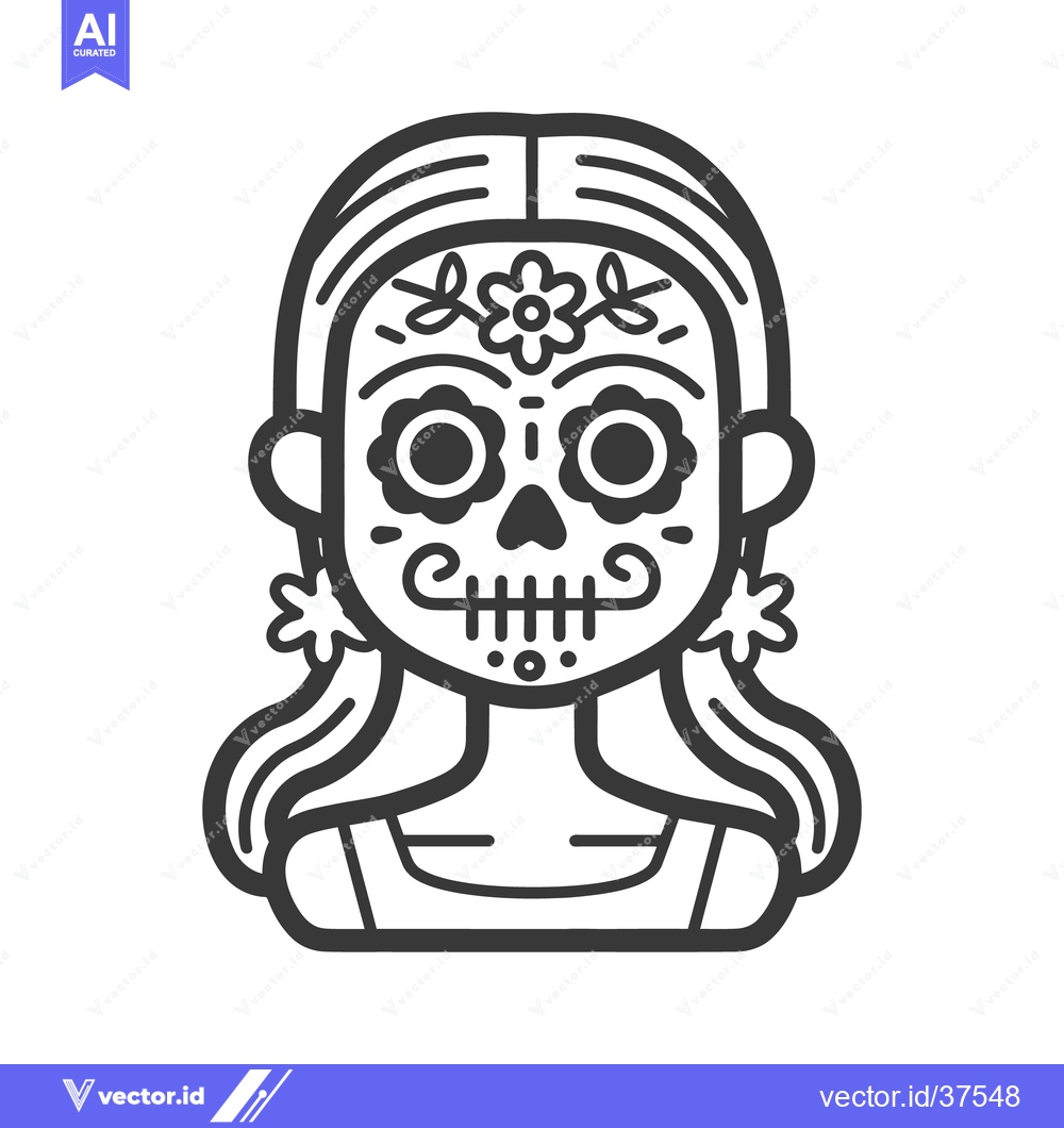 Premium Vector dari A graphic illustration depicts a decorated skull face of a woman