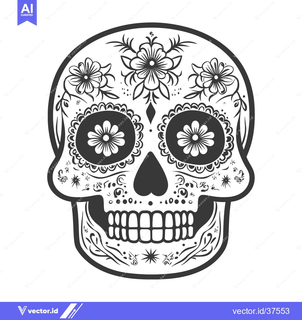 Premium Vector of A Decorated Sugar Skull Illustration Depicting Floral and Ornamental D