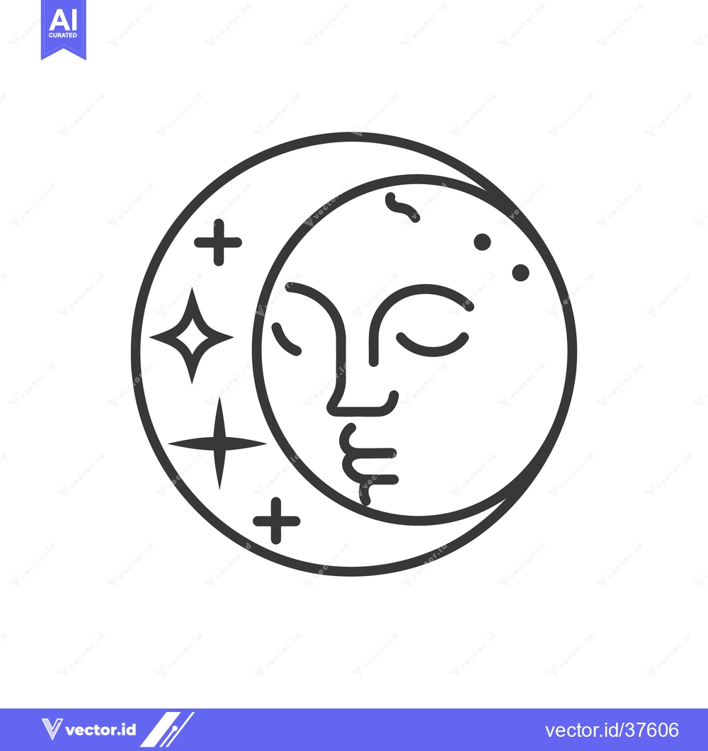 Premium Vector of A whimsical crescent moon with a serene human face design