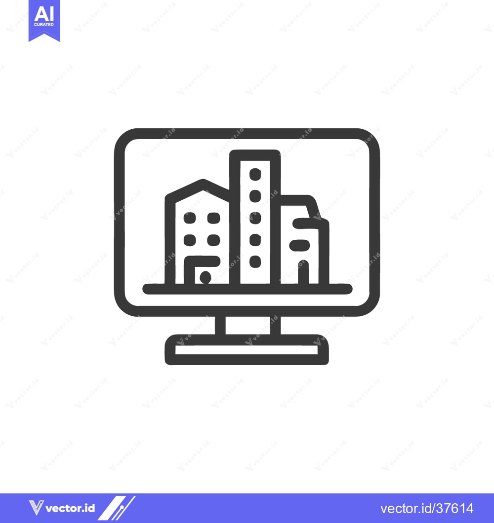 Premium Vector dari Cityscape on Screen: Minimalist Icon of Urban Development Displayed on