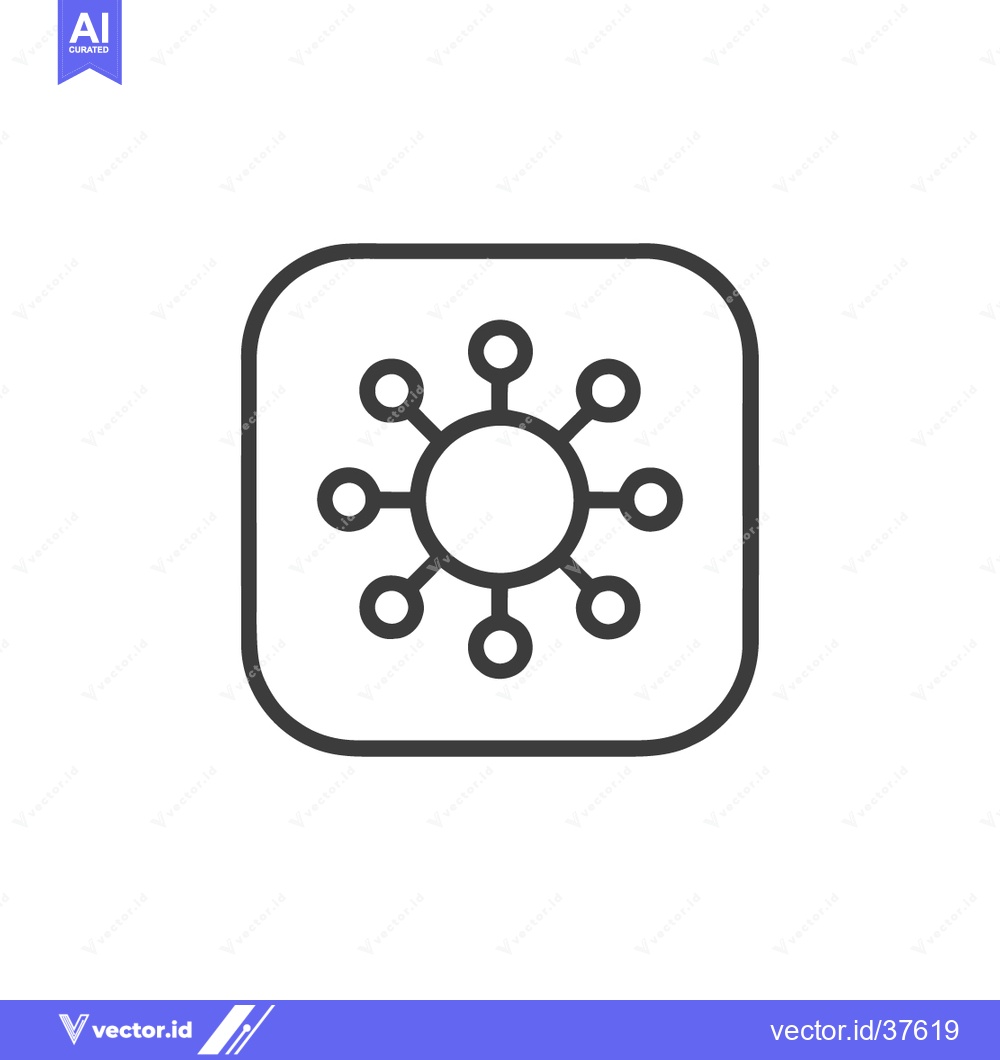 Premium Vector dari Minimalist Network Icon: Central Node with Connected Circles in Rounde
