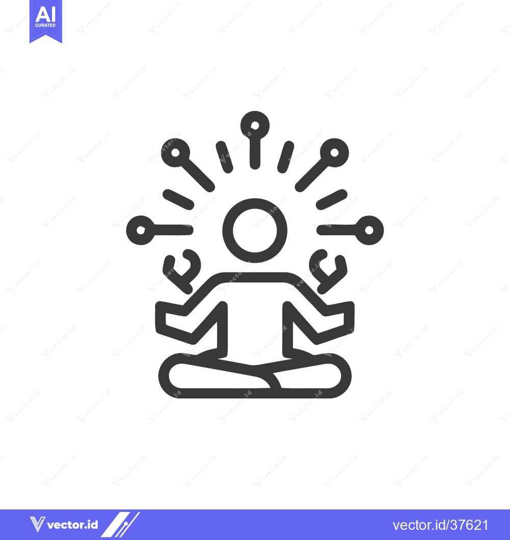 Premium Vector of Meditating Figure Surrounded by Data Points, Line Art Illustration