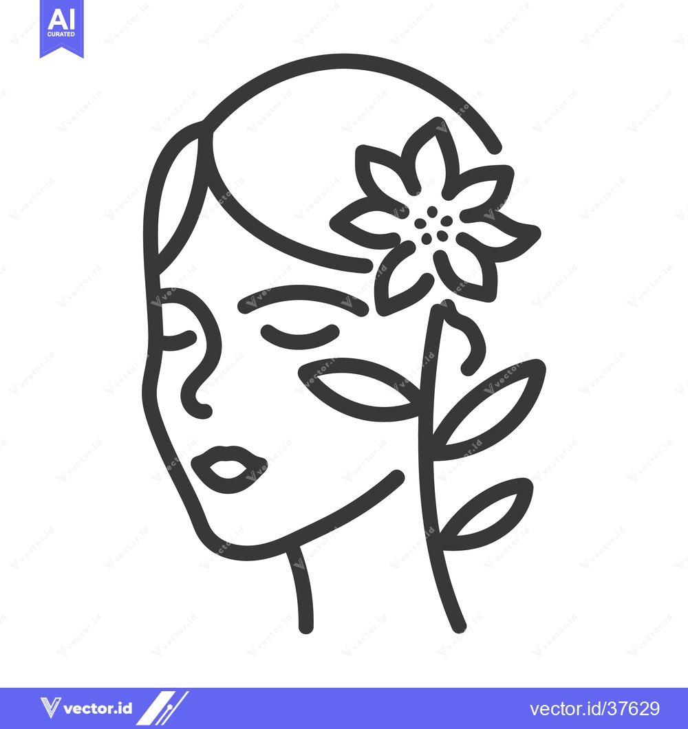 Premium Vector dari A stylized line drawing portrays a woman with a floral accent