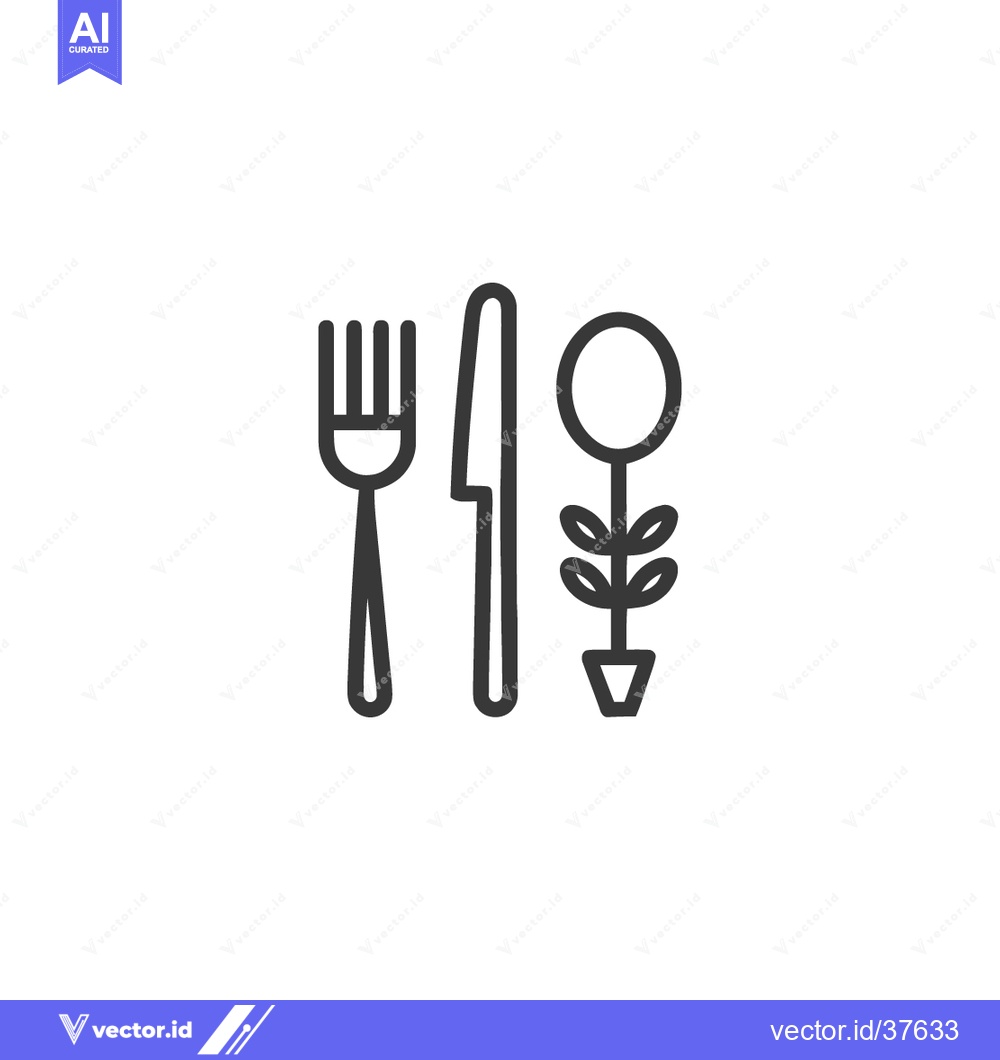 Premium Vector dari Minimalist Vegan Cuisine Icon: Fork, Knife, and Plant Symbol in Outlin