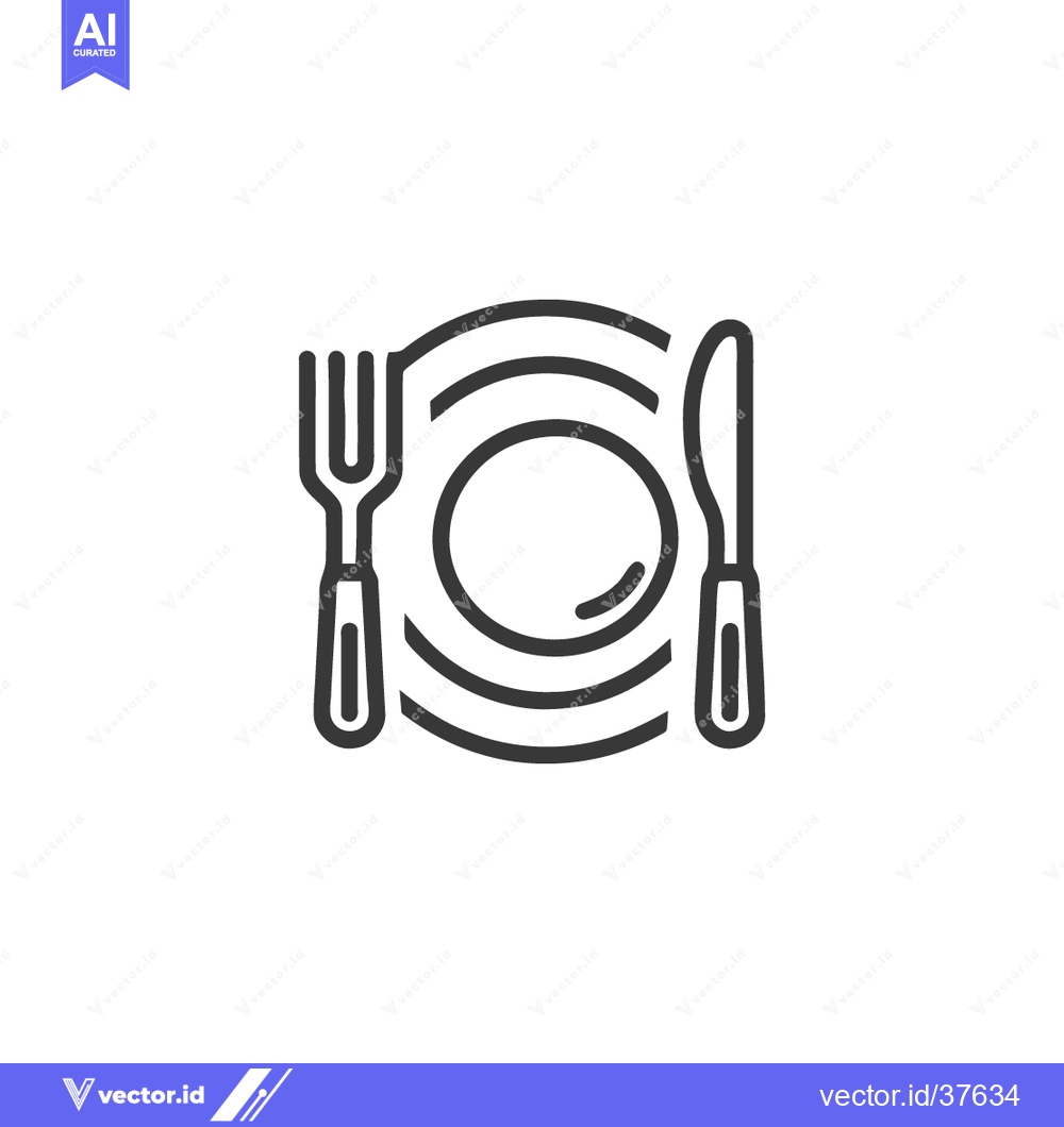 Premium Vector dari Minimalist Line Art: Plate Setting with Fork and Knife Icon