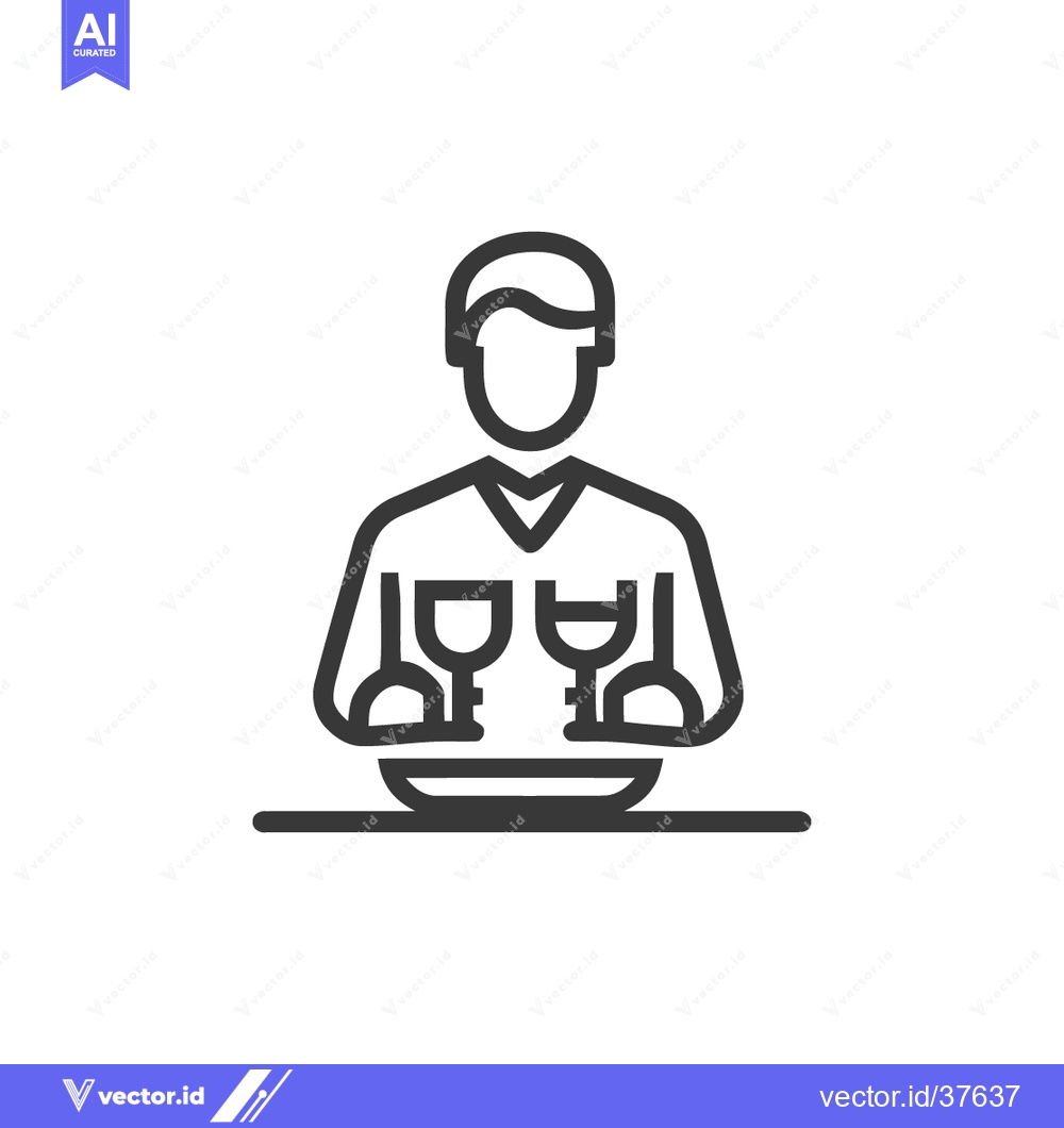 Premium Vector of Elegant Dining: Minimalist Icon of a Person with Wine Glasses and Plat
