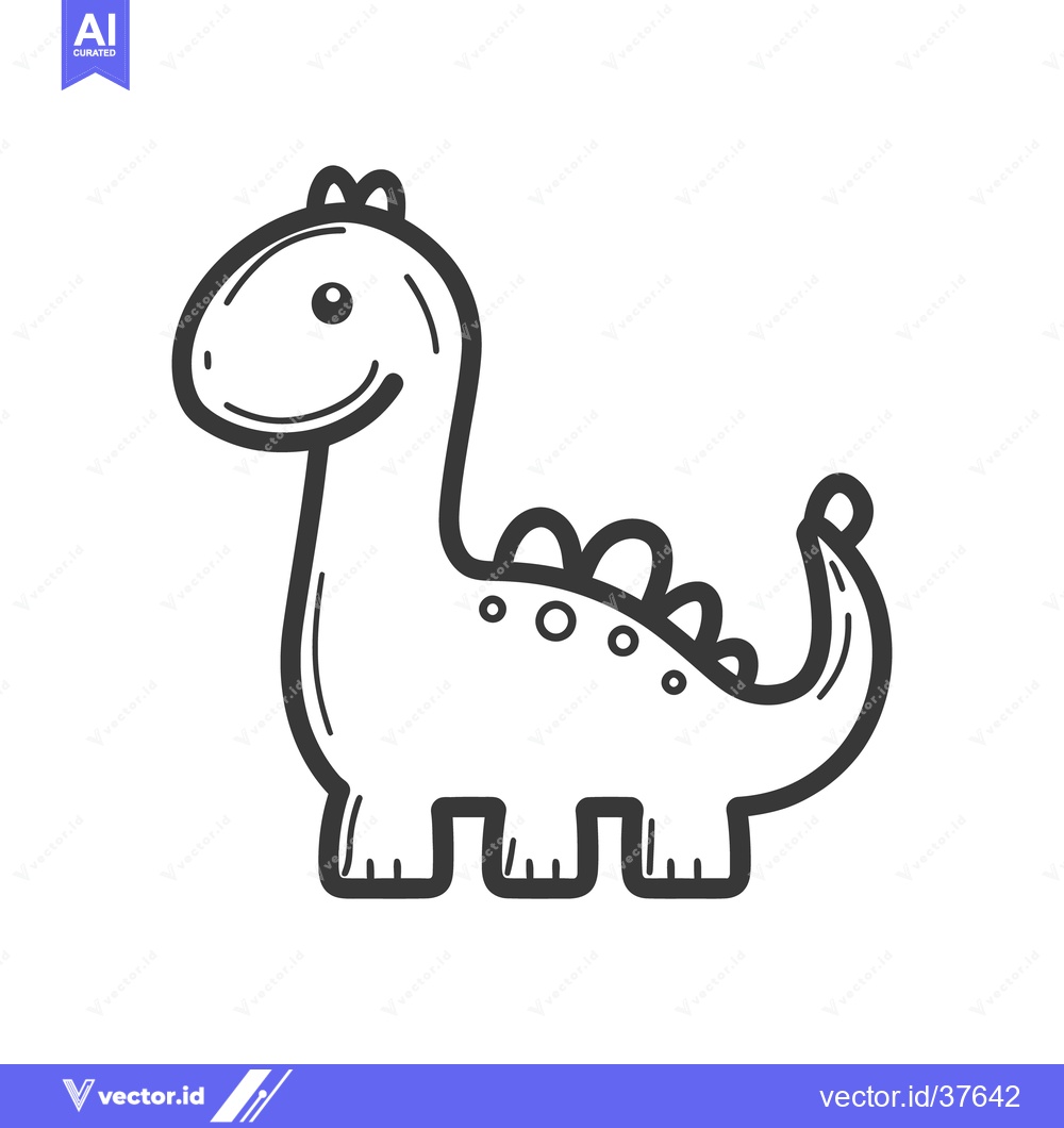 Premium Vector dari A simple black and white illustration of a happy dinosaur cartoon