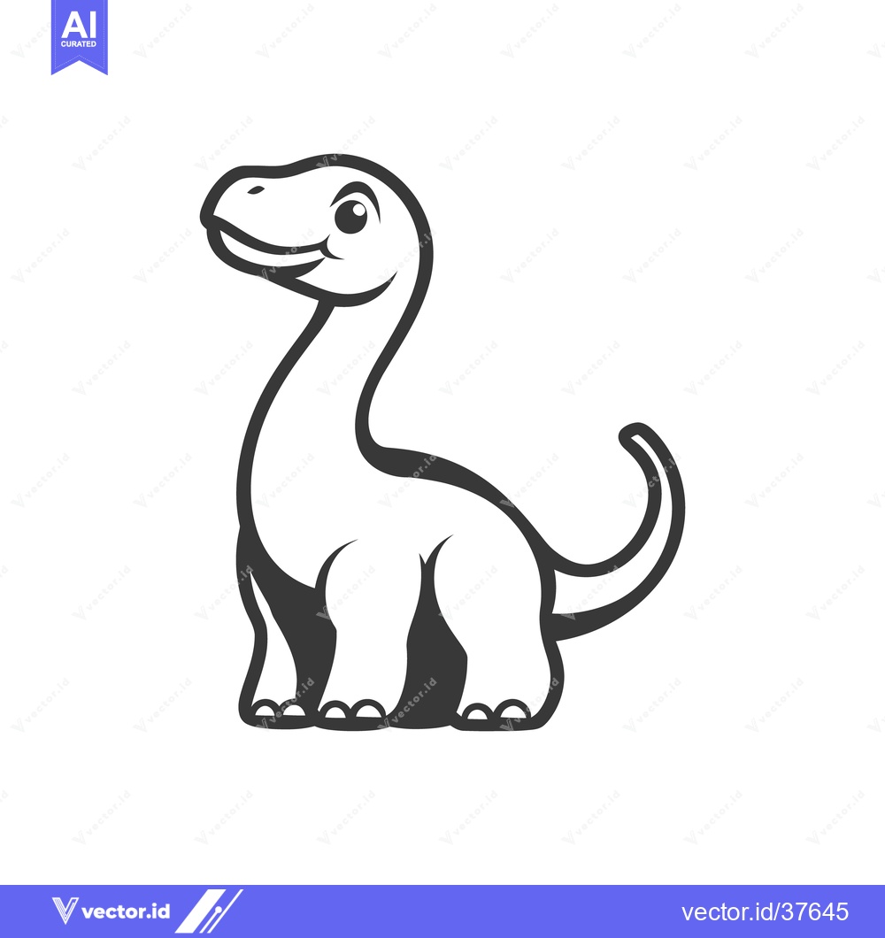 Premium Vector of A Simple Black And White Cartoon Dinosaur Sitting And Smiling