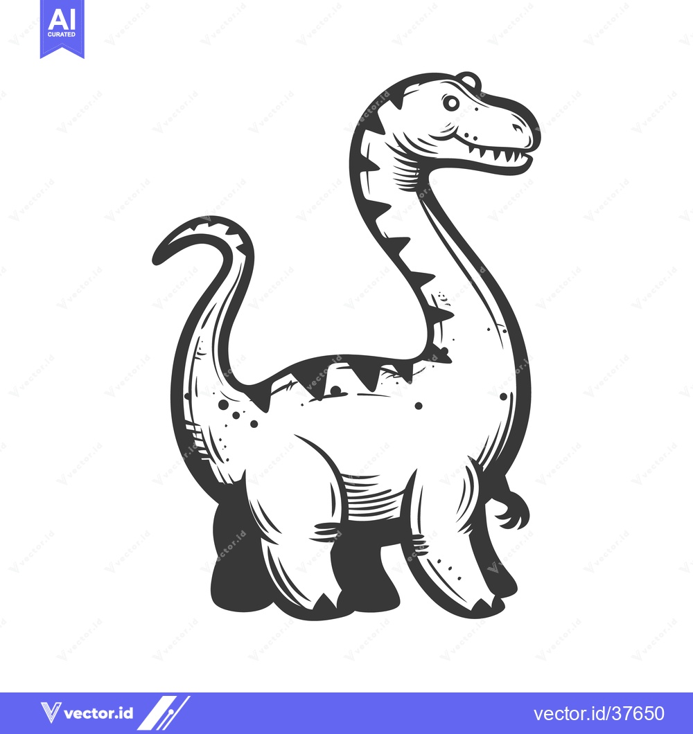 Premium Vector of An upright dinosaur illustration rendered in black and white art
