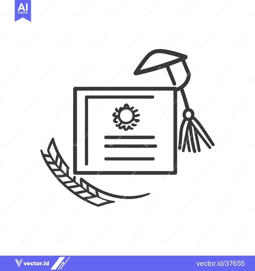 Premium Vector dari A line art image of a graduation diploma and cap with a tassel