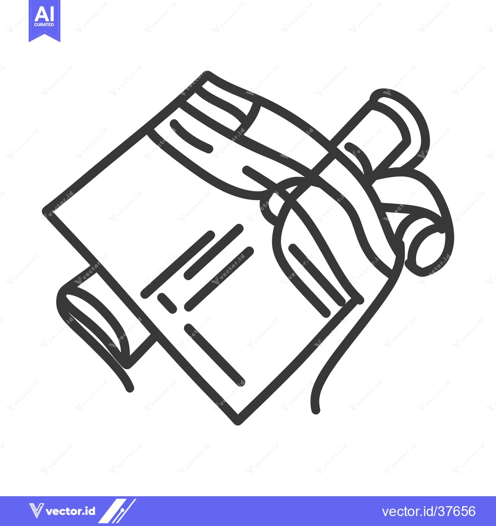 Premium Vector dari Simple black line drawing of a rolled scroll and paper
