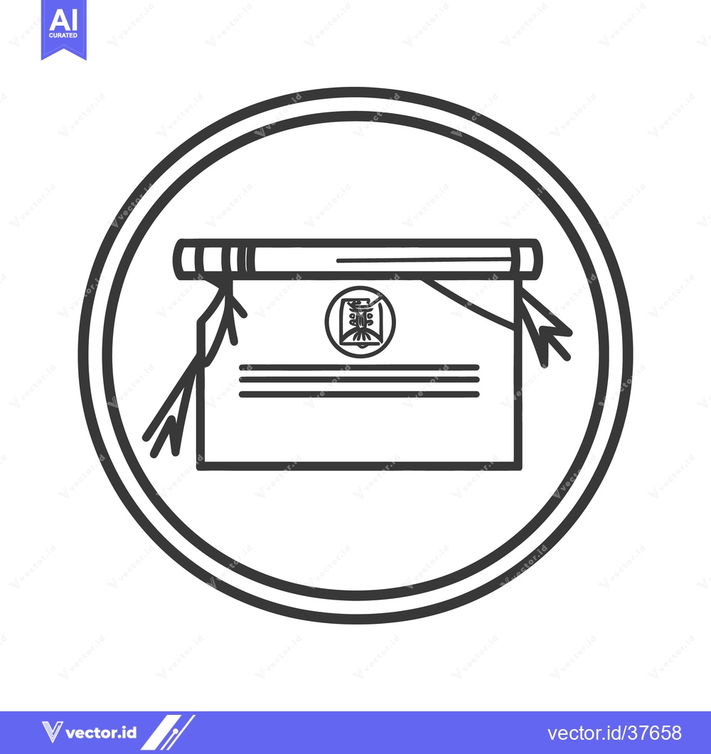 Premium Vector dari A circular emblem featuring document scroll and artistic symbol inside