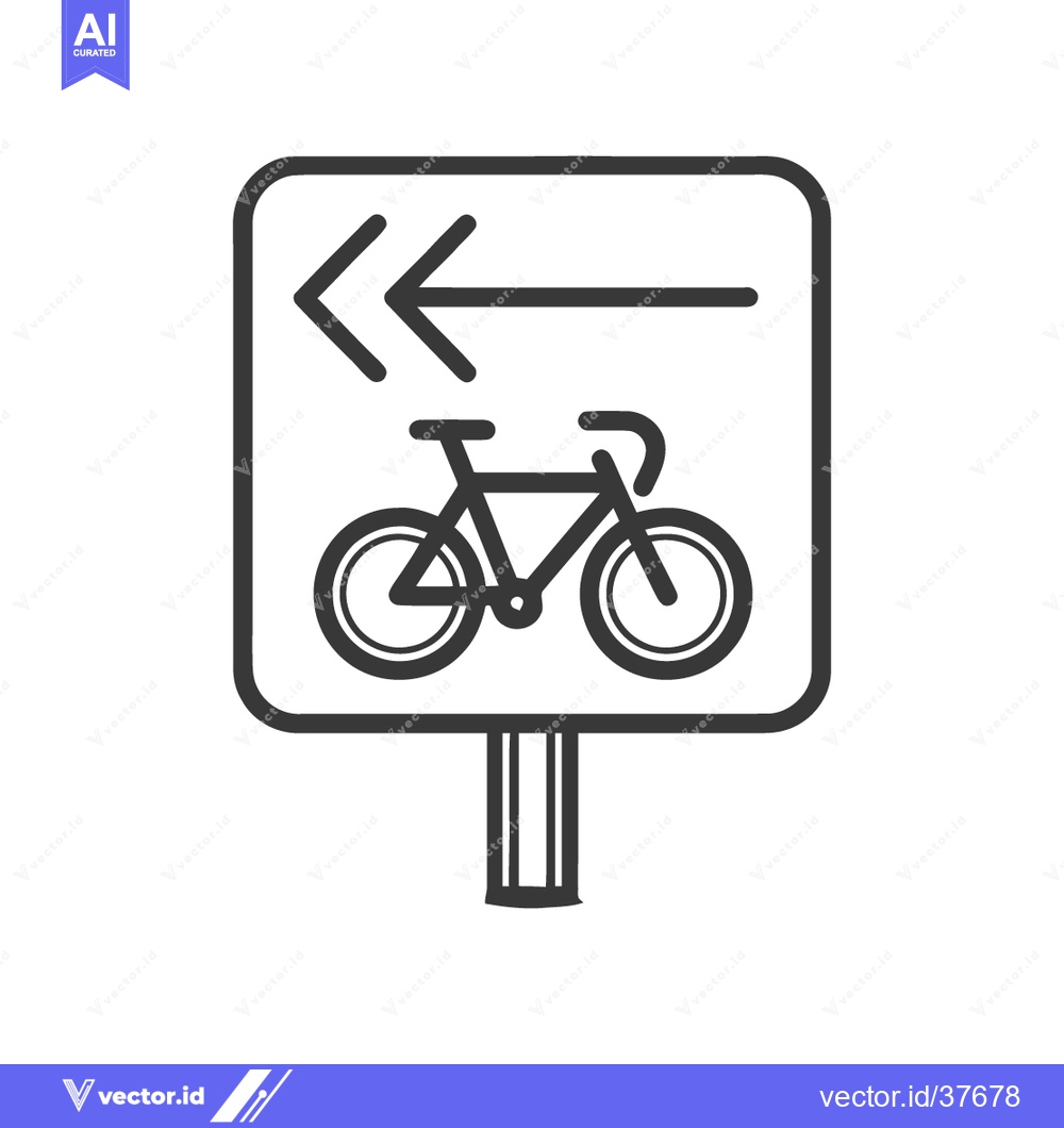 Premium Vector dari Bicycle Lane Sign with Left Turn Indication, Black and White Icon