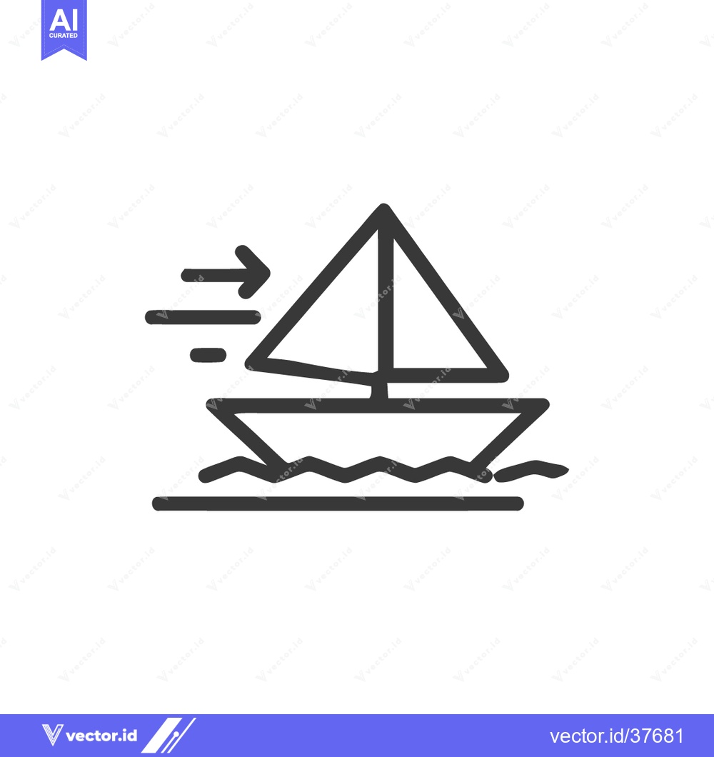 Premium Vector dari Minimalist Sailboat Icon with Wind, Outlined Vector Illustration