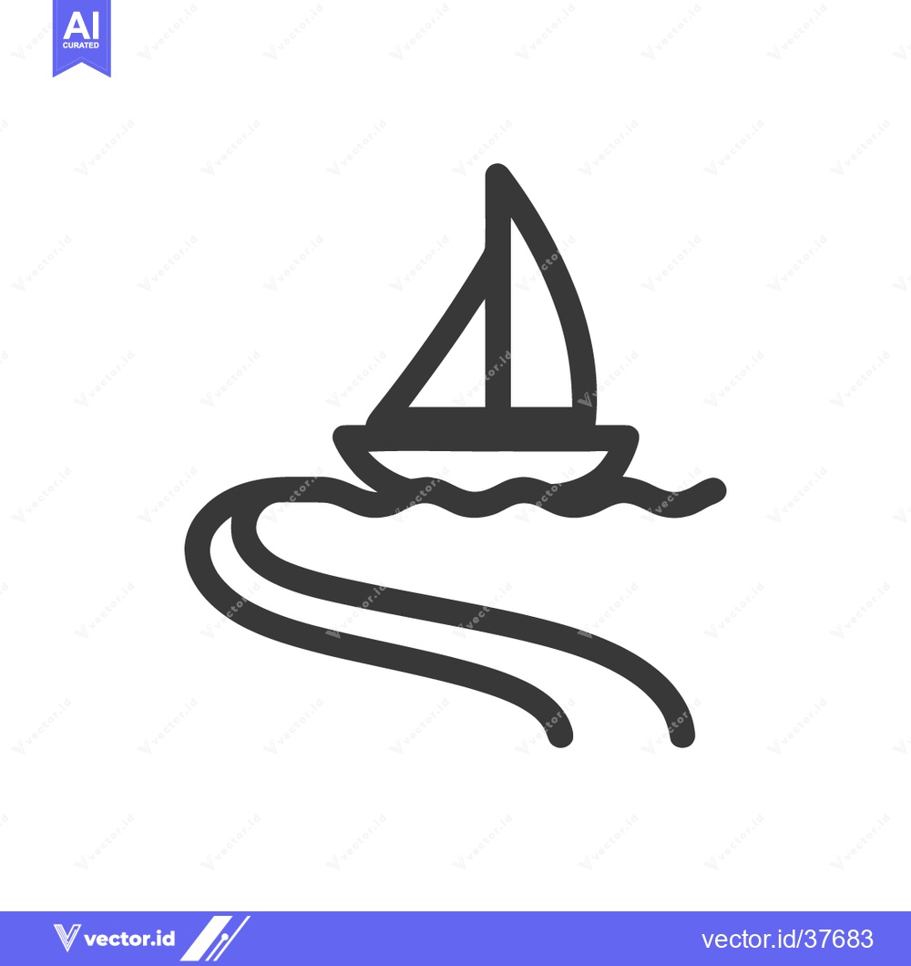 Premium Vector of Minimalist Sailboat Icon on Wavy Water, Nautical Symbol, Simple Line A