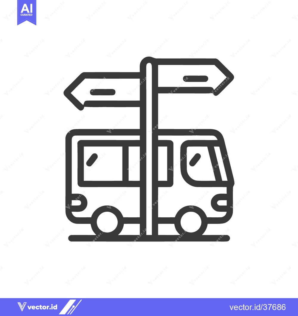 Premium Vector dari Stylized Bus with Directional Signpost Icon, Travel and Transportation