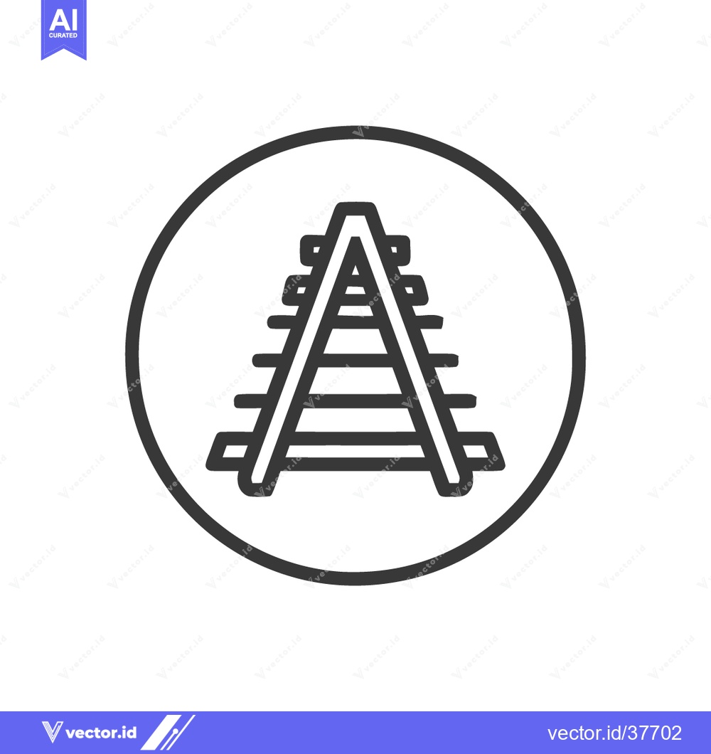 Premium Vector of Minimalist Railroad Track Icon Inside Circle, Black and White Design