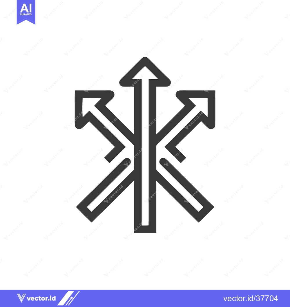 Premium Vector dari Three-Way Arrow Junction: Bold Line Art Symbolizing Diverging Paths, C