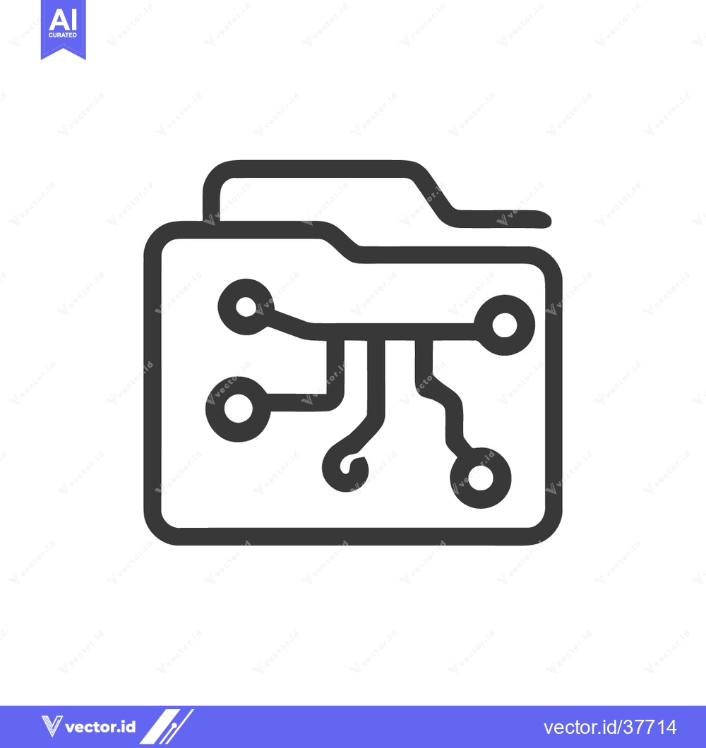 Premium Vector dari Digital Data: Folder Icon with Circuit Board Design in Black Outline