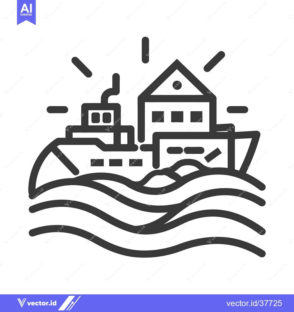 Premium Vector dari A ship sails near a building on water with radiant light