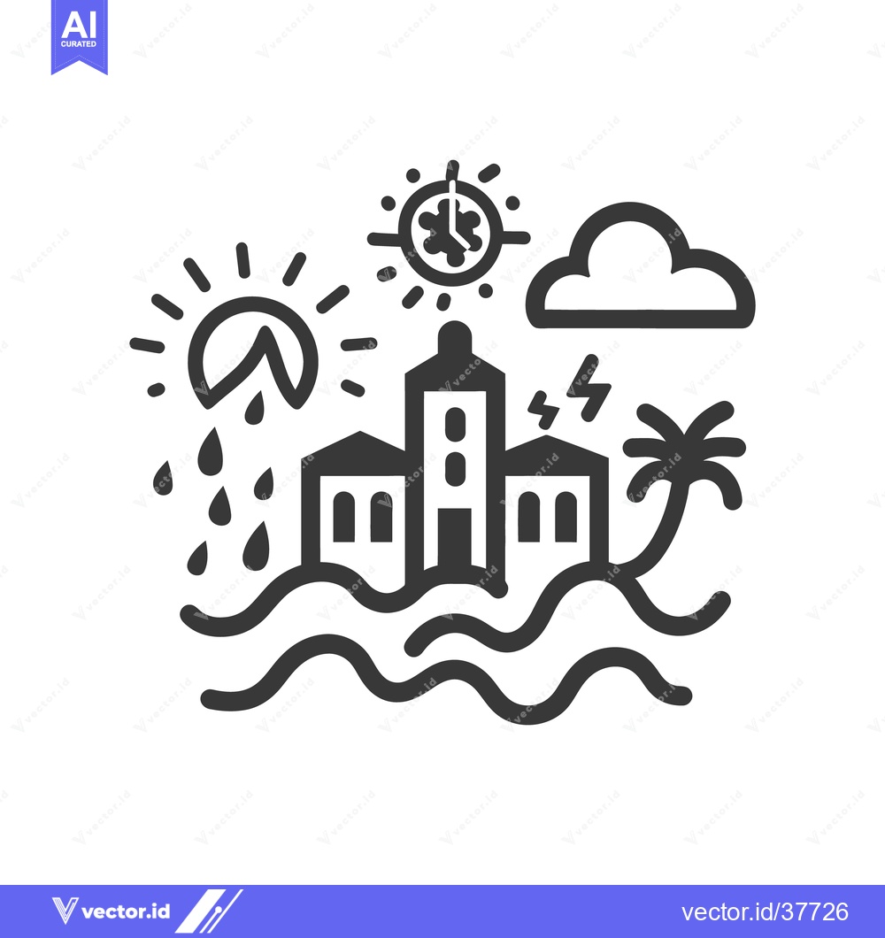Premium Vector dari Stylized weather elements depicted with buildings and sea waves