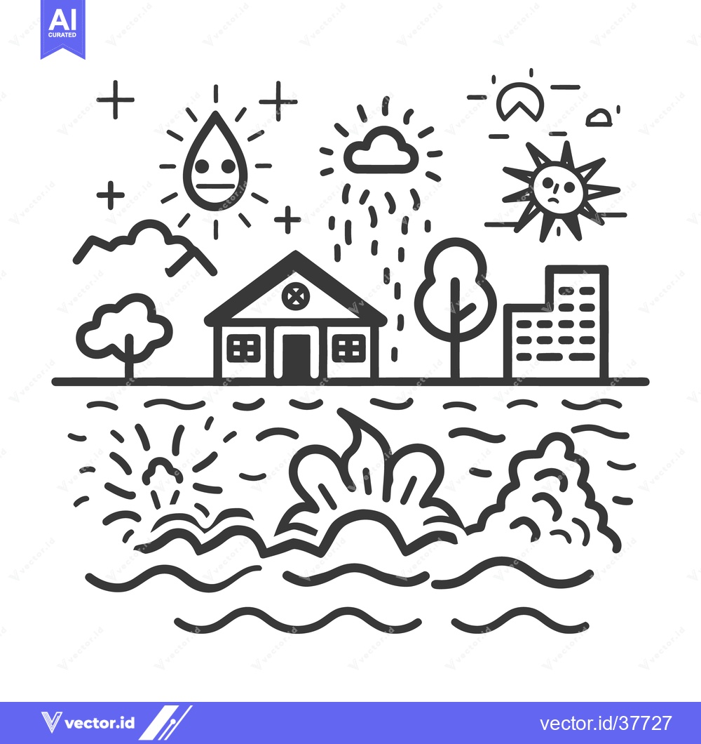 Premium Vector dari Stylized line art depicting various elements of the environment and we