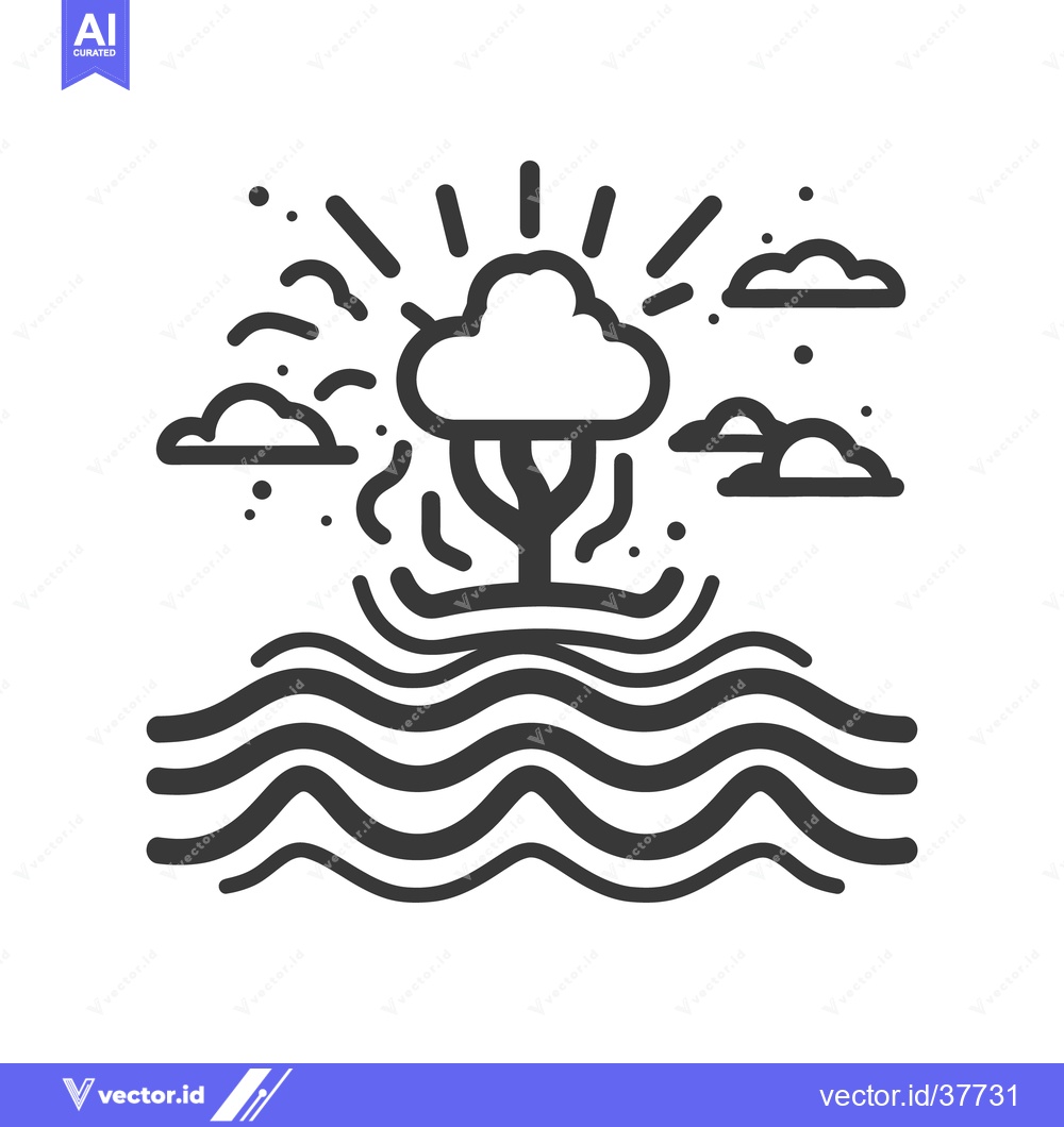 Premium Vector of Stylized illustration of a tree upon water with clouds and sunlight