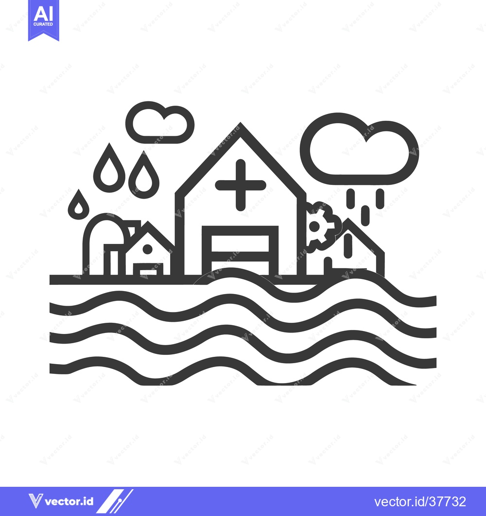 Premium Vector of A graphic depiction of flooding with houses and rain clouds