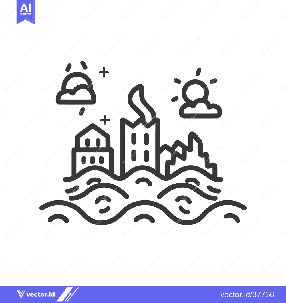 Premium Vector of Coastal city buildings being flooded by rising ocean water levels