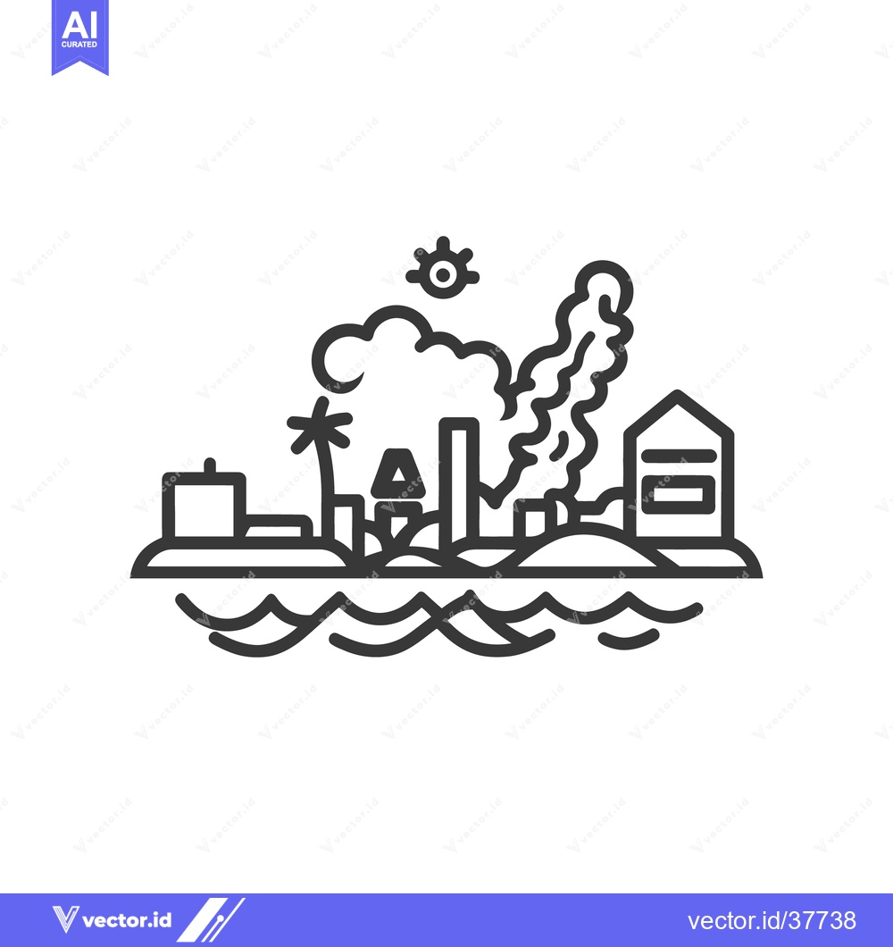 Premium Vector of A black and white line drawing shows polluted coastal city