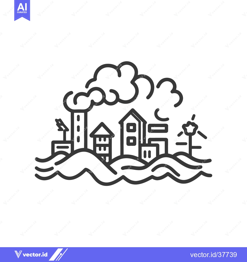 Premium Vector dari A city with smoke stacks and wind turbines is depicted