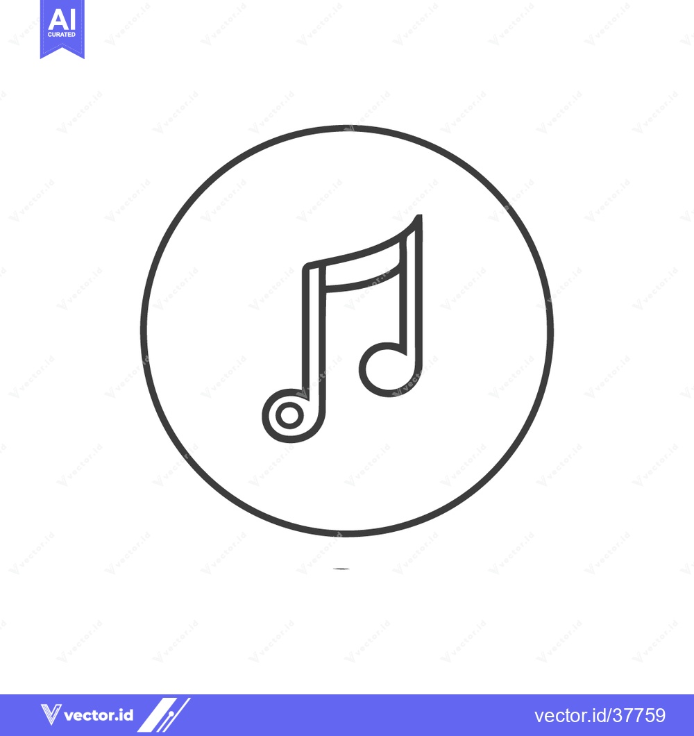 Premium Vector dari Minimalist Music Note Icon in Circle, Black Outline on White Backgroun