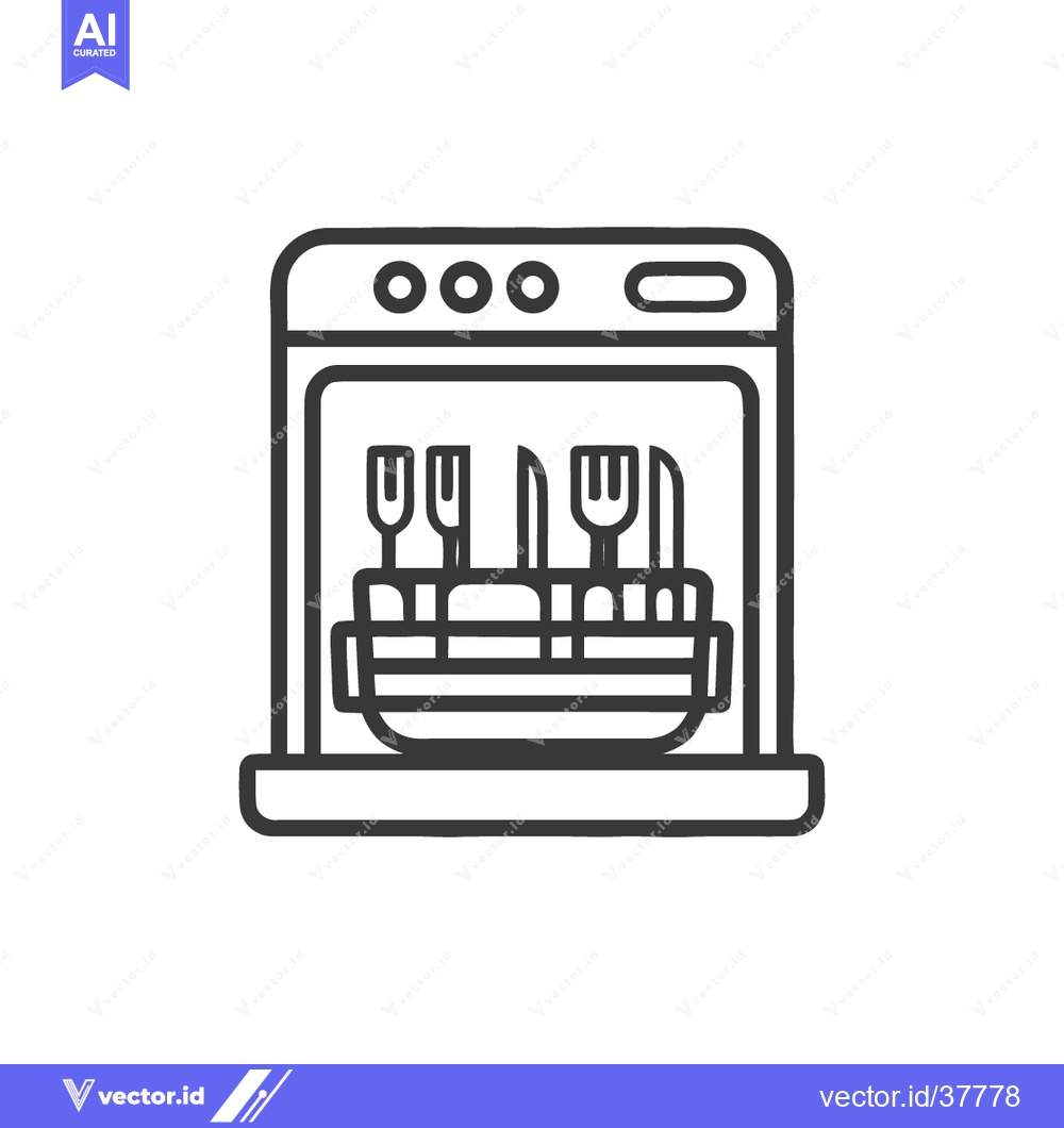 Premium Vector dari Minimalist Dishwasher Icon with Cutlery, Clean Kitchen Appliance