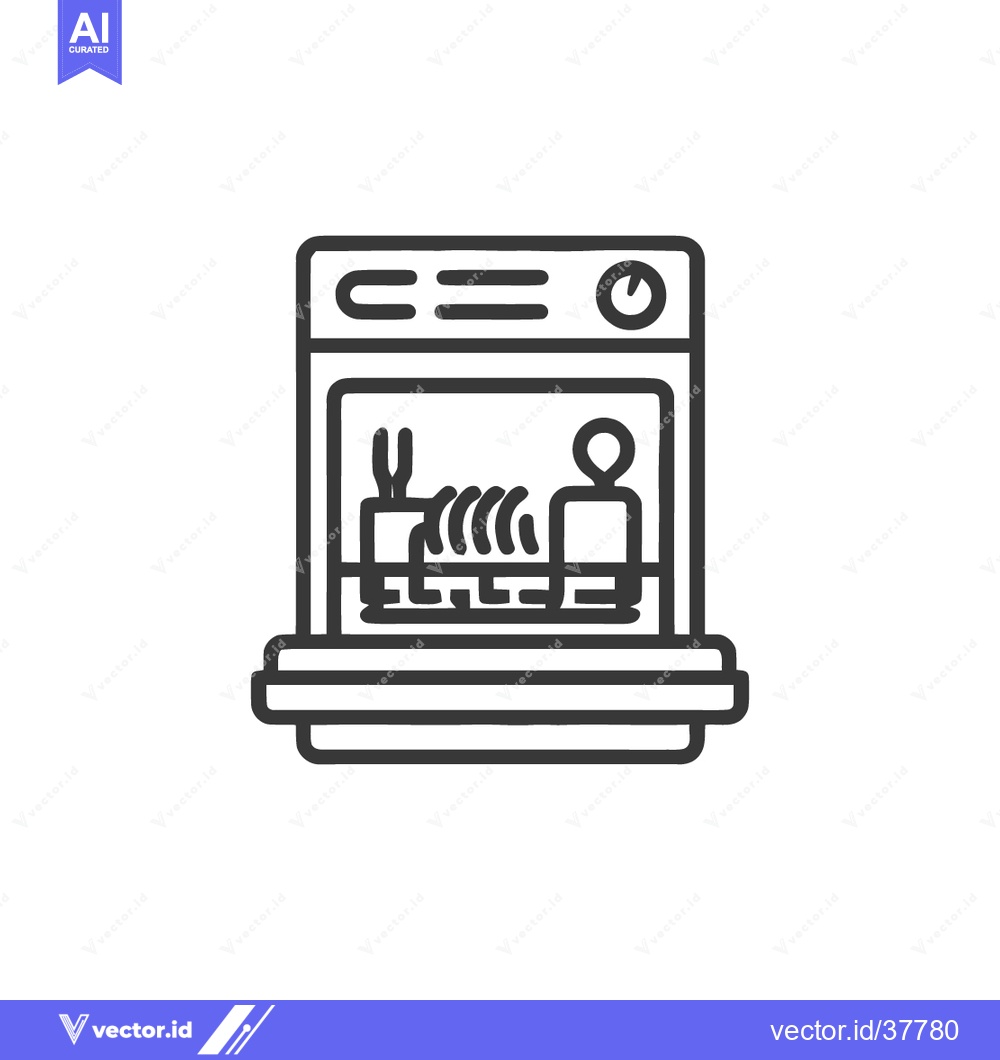 Premium Vector dari Dishwasher Icon: Modern Outline Style, Kitchen Appliance, Clean Dishes