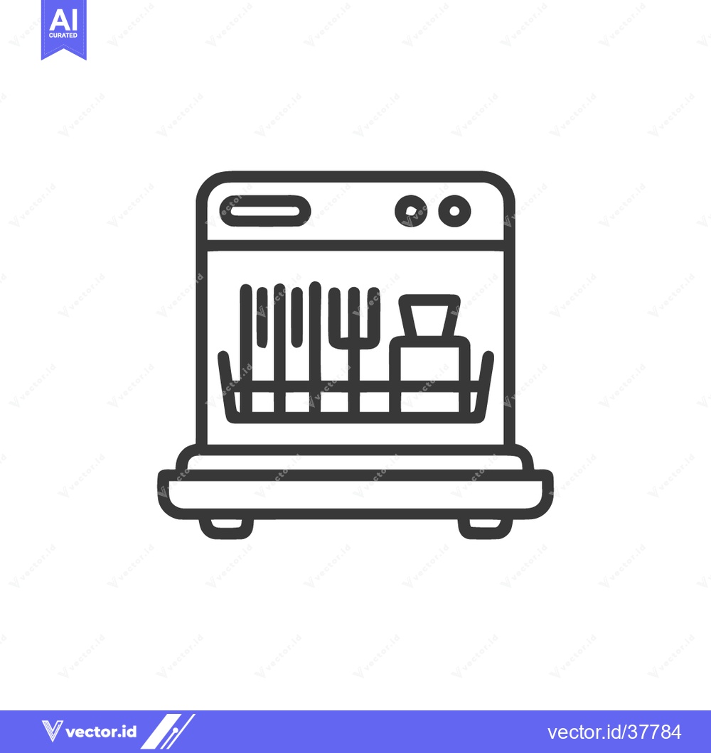 Premium Vector dari Minimalist Dishwasher Icon: Clean Kitchen Appliance Line Art Illustrat