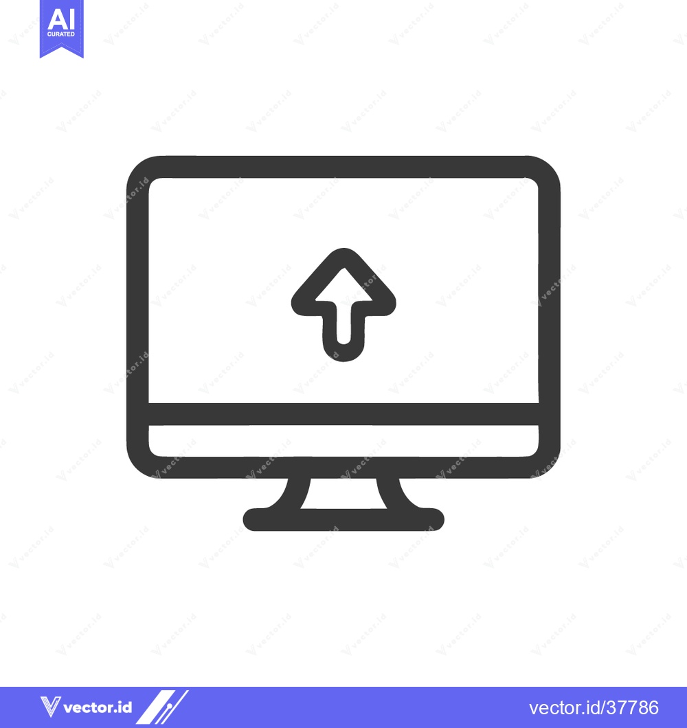 Premium Vector of Upload Icon on Computer Screen, Minimalist Line Art Design