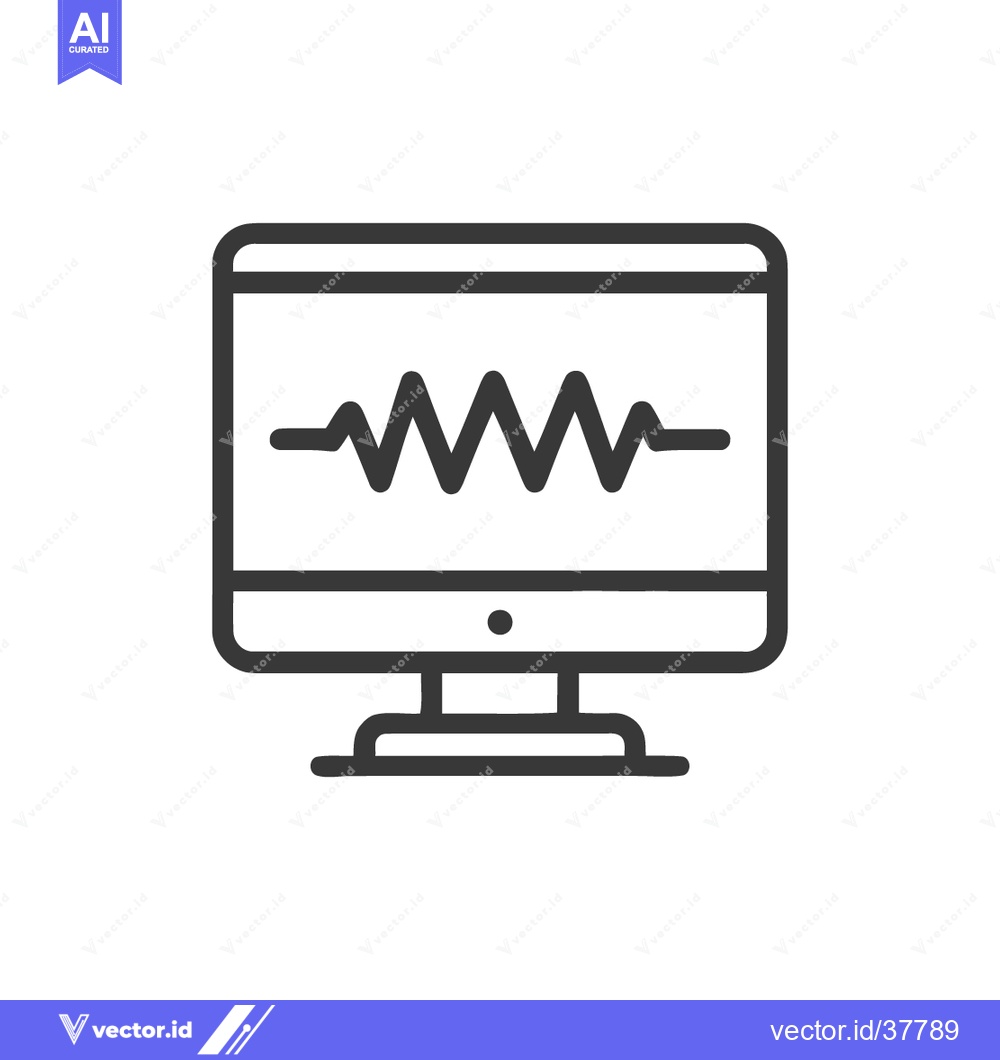 Premium Vector dari Computer Monitor Displaying Heartbeat Waveform, Medical Technology Ico