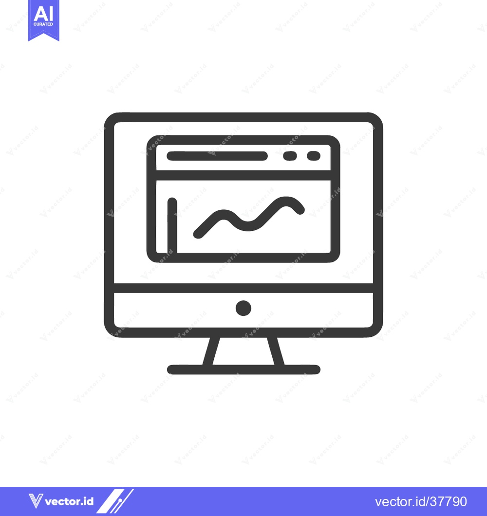 Premium Vector dari Minimalist Computer Icon with Data Graph Displayed on Screen, Outline