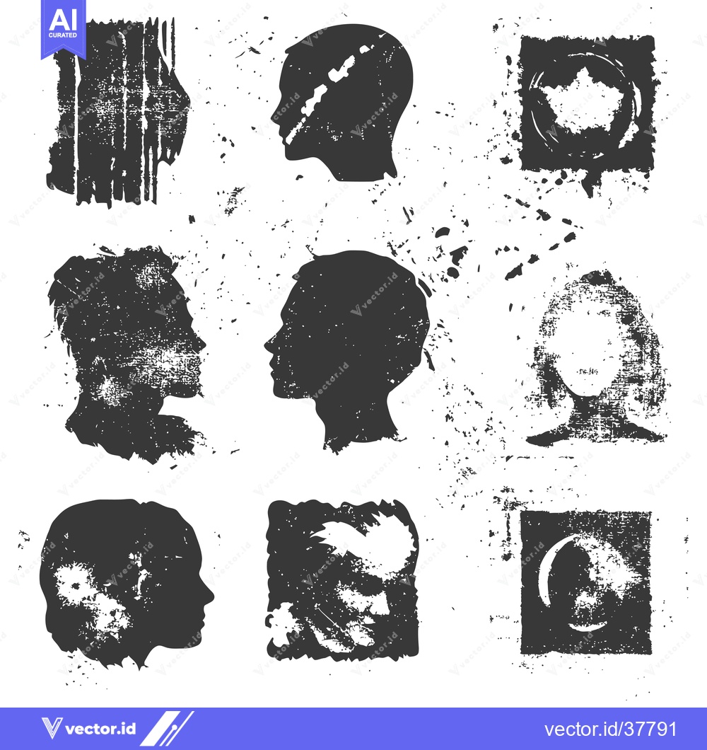 Premium Vector dari Distressed Silhouettes of Human Profiles and Abstract Shapes