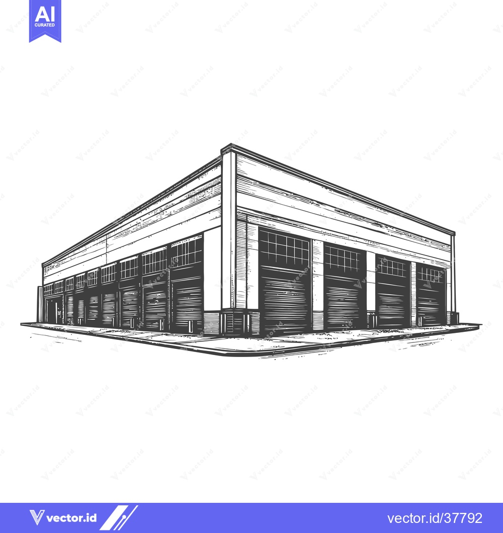 Premium Vector dari Hand Drawn Illustration Of A Large Warehouse Building