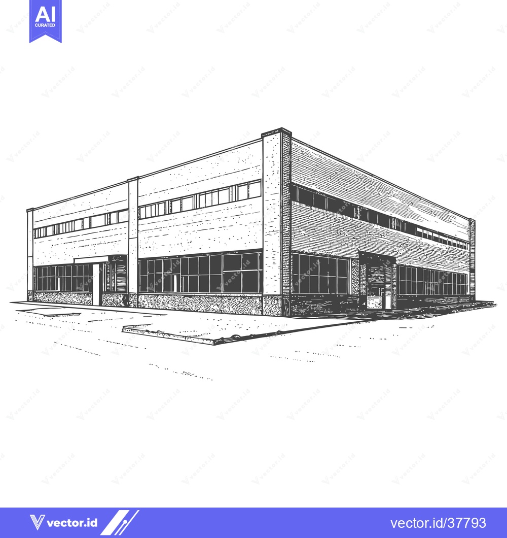 Premium Vector of Hand Drawn Sketch Of A Modern Brick Warehouse Building