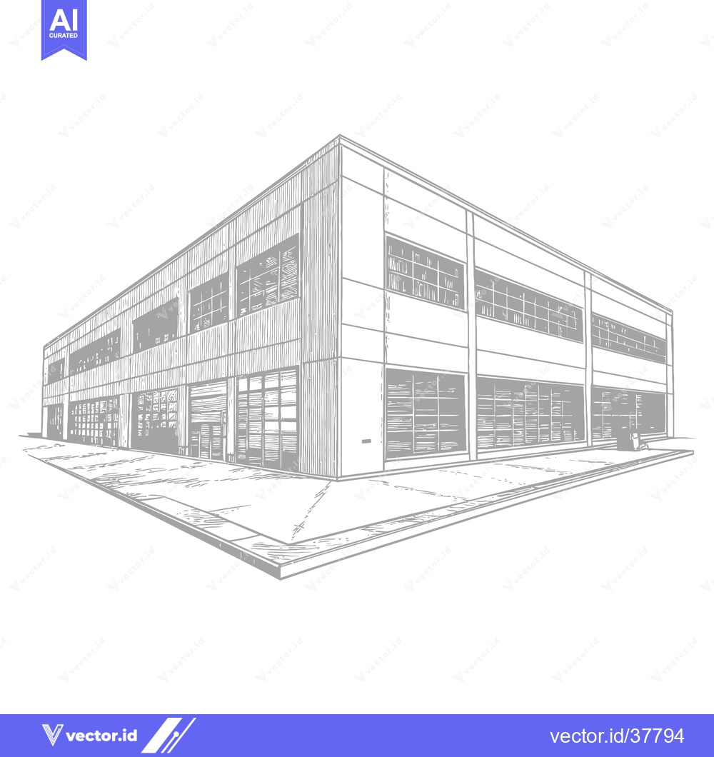 Premium Vector of Architectural Sketch of a Modern Warehouse Building